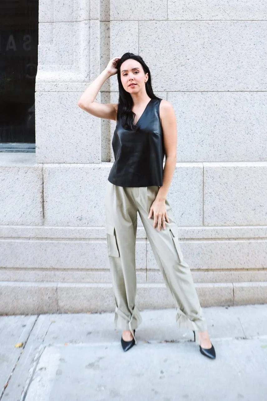 Sleek Faux Leather Sleeveless Top-Final Sale