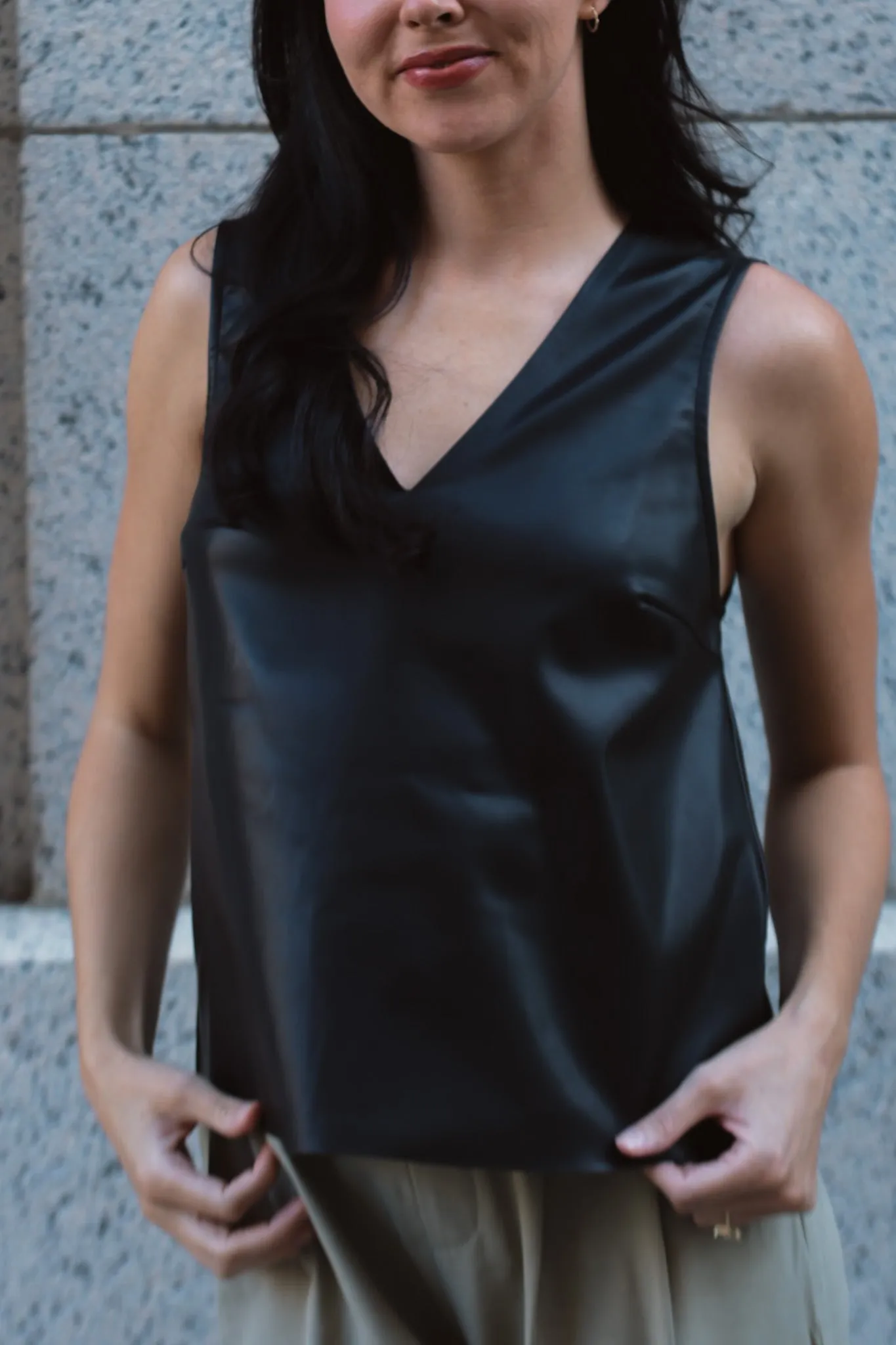 Sleek Faux Leather Sleeveless Top-Final Sale