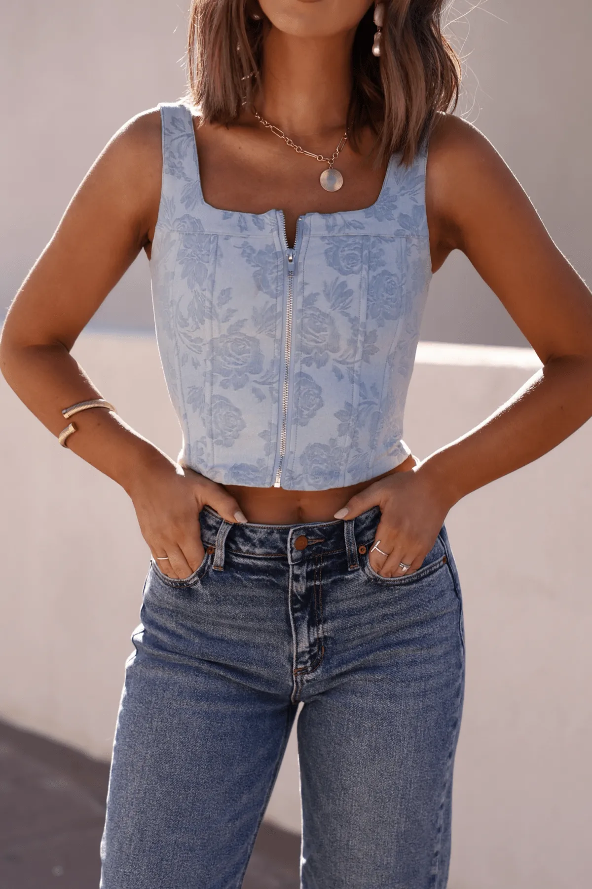 Sleeveless Corset Denim Top