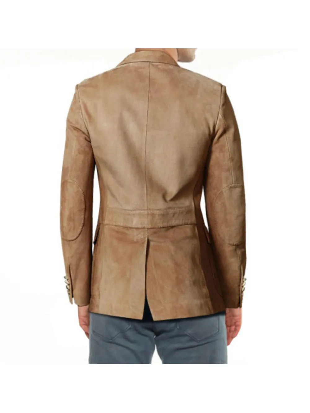 Slim Fit Suede Leather Blazer with Patch Pocket for Mens