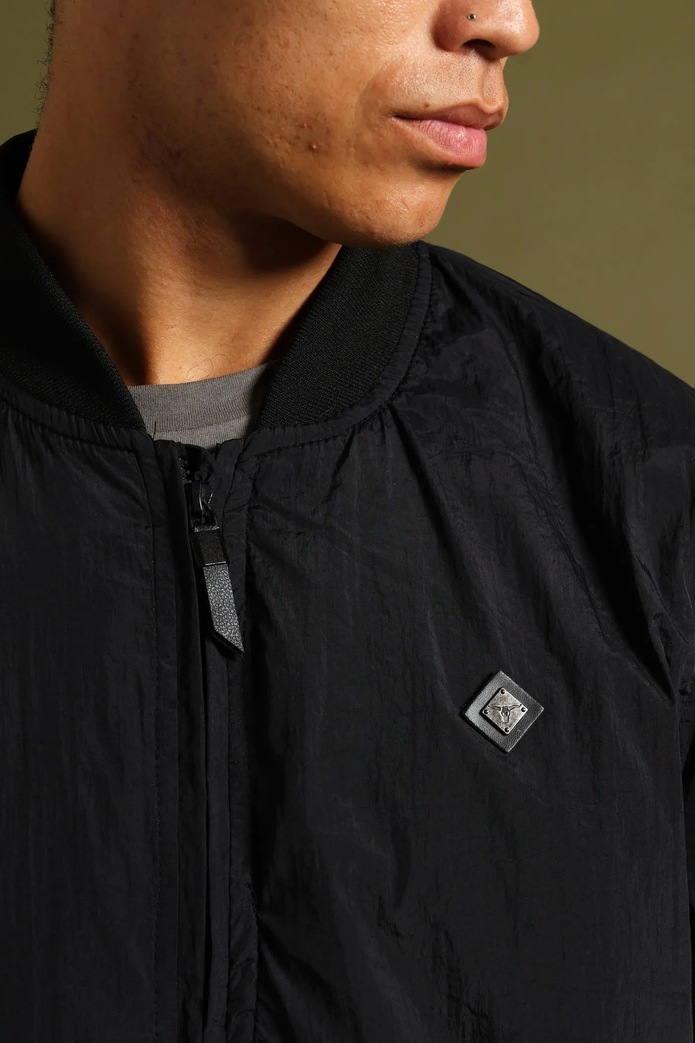 Smart Crinkle Bomber Jacket - Black
