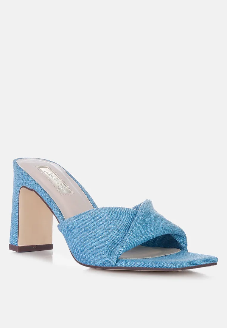 Soft Flirt Italian Block Heel Denim Sandals By Ruw