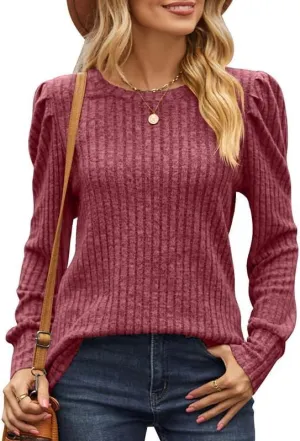 Soft Grace Puff-Sleeve Knit Sweater