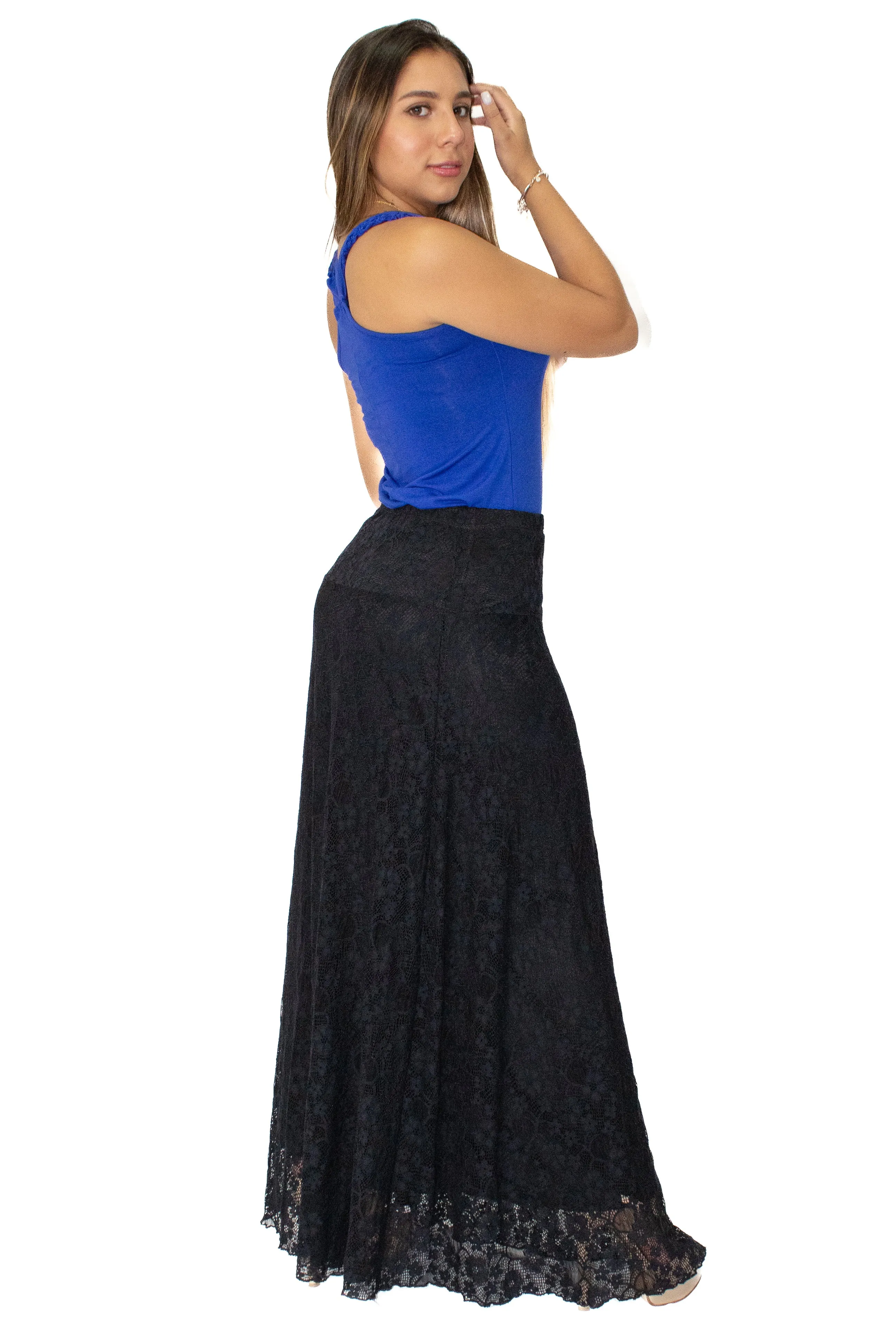 Soft Net Black Long Flayer Skirt