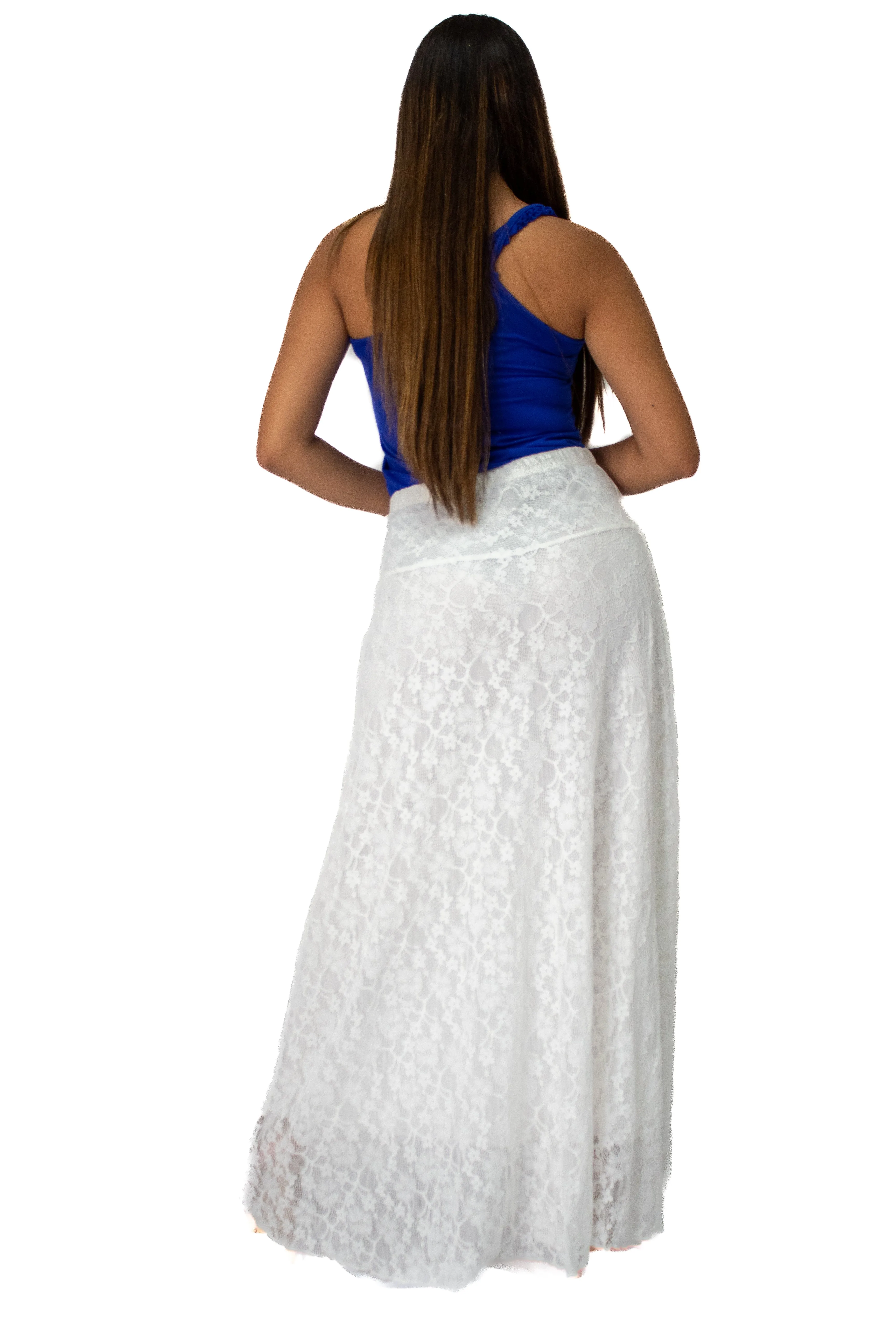 Soft Net White Long Flayer Skirt