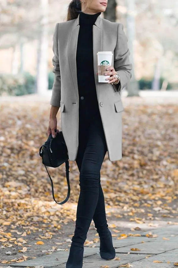 Solid Color Mandarin Collar Coat