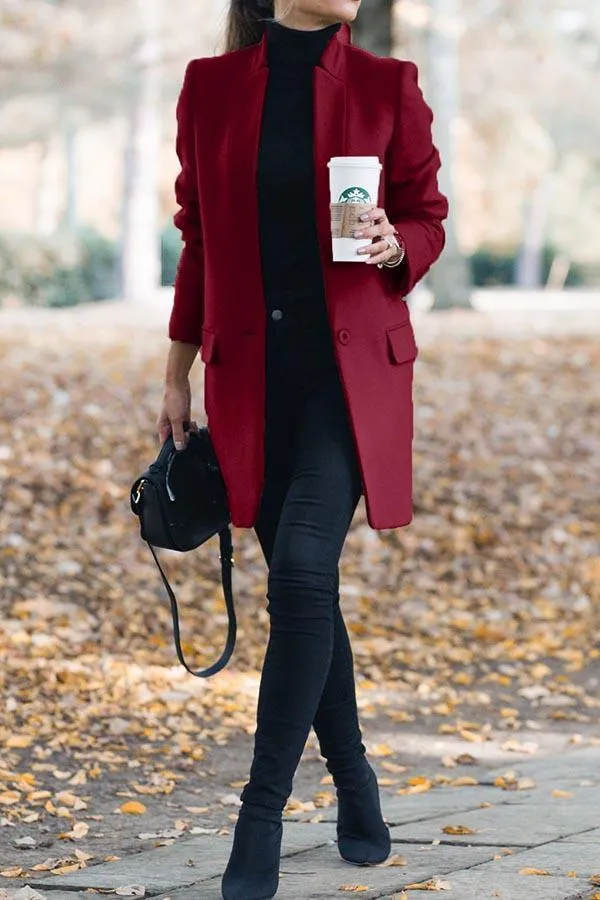 Solid Color Mandarin Collar Coat