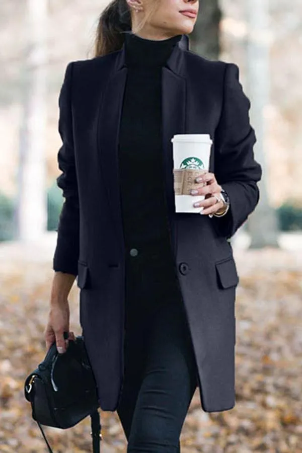 Solid Color Mandarin Collar Coat