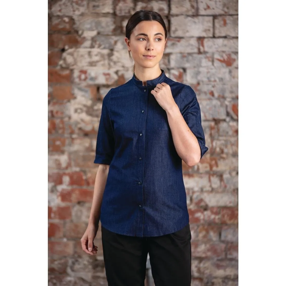 Southside NY Queens Smaller Fit Womens Denim Lightweight Chefs Shirt Size M