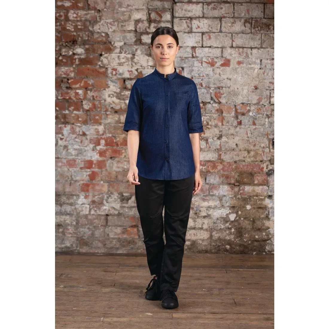 Southside NY Queens Smaller Fit Womens Denim Lightweight Chefs Shirt Size M