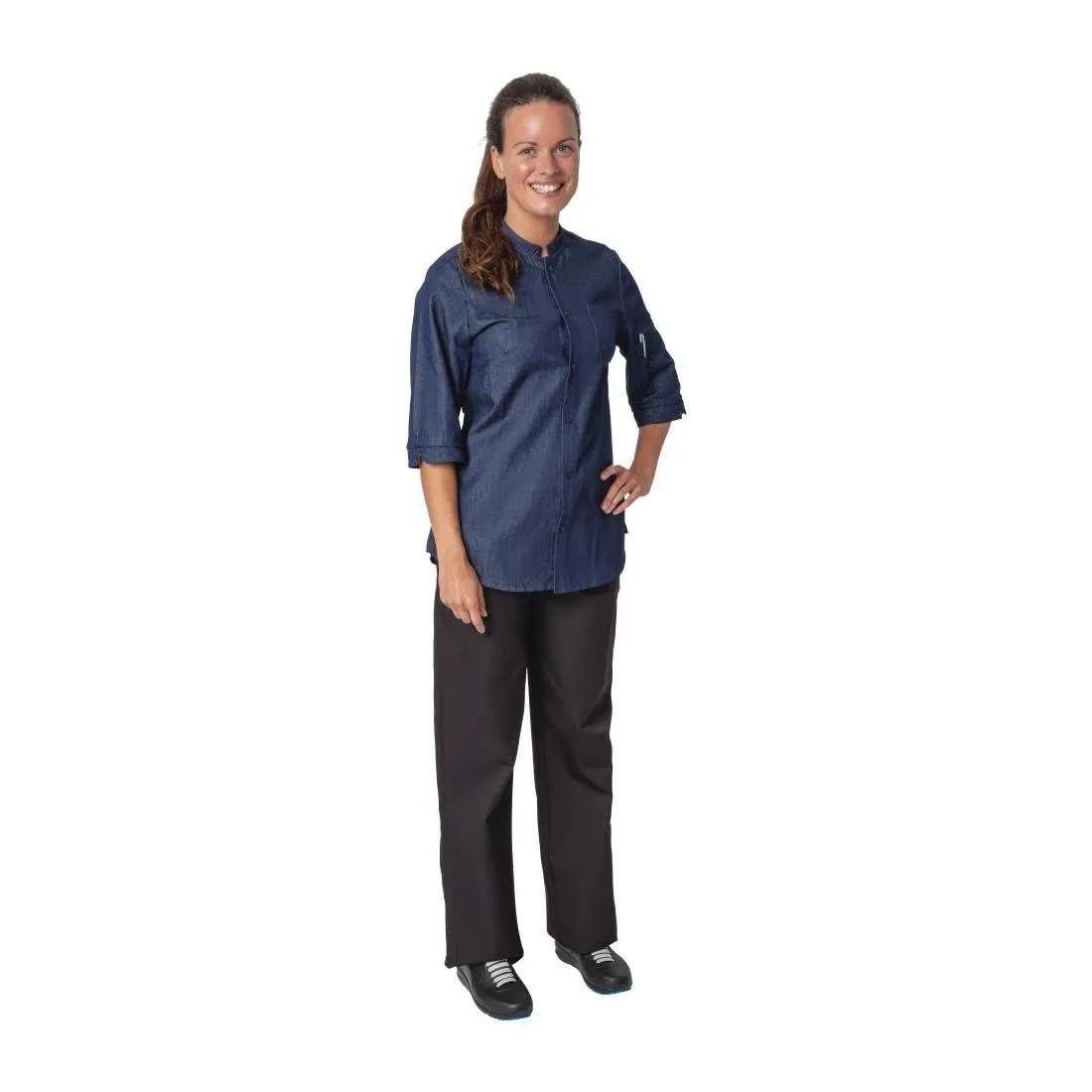 Southside NY Queens Womens Denim Lightweight Chefs Shirt L