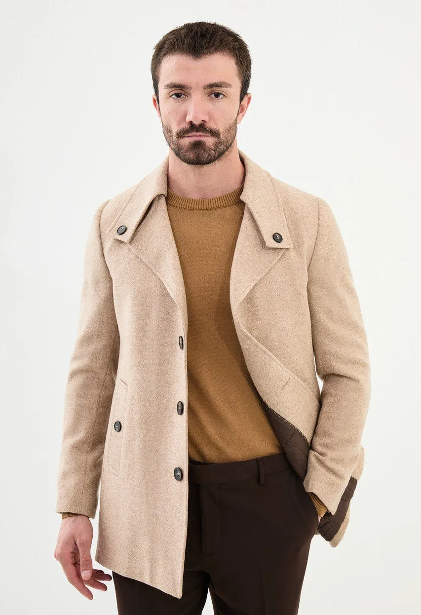 Special Design Slim Fit Beige Coat