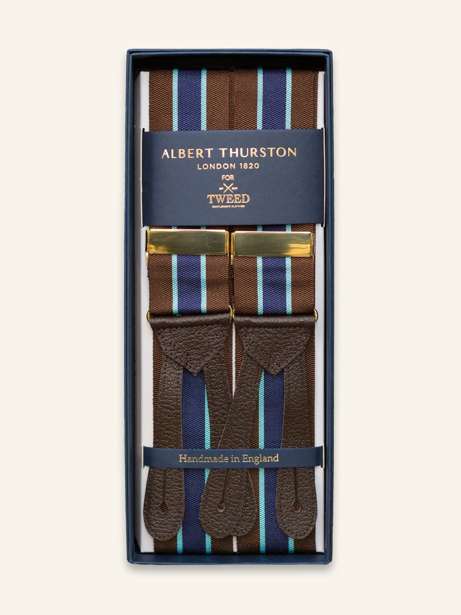 Stripe Barathea Braces Brown/Navy/Sky