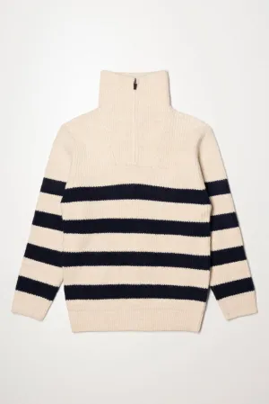 Stripe Funnel Neck Jersey Cream And Navy