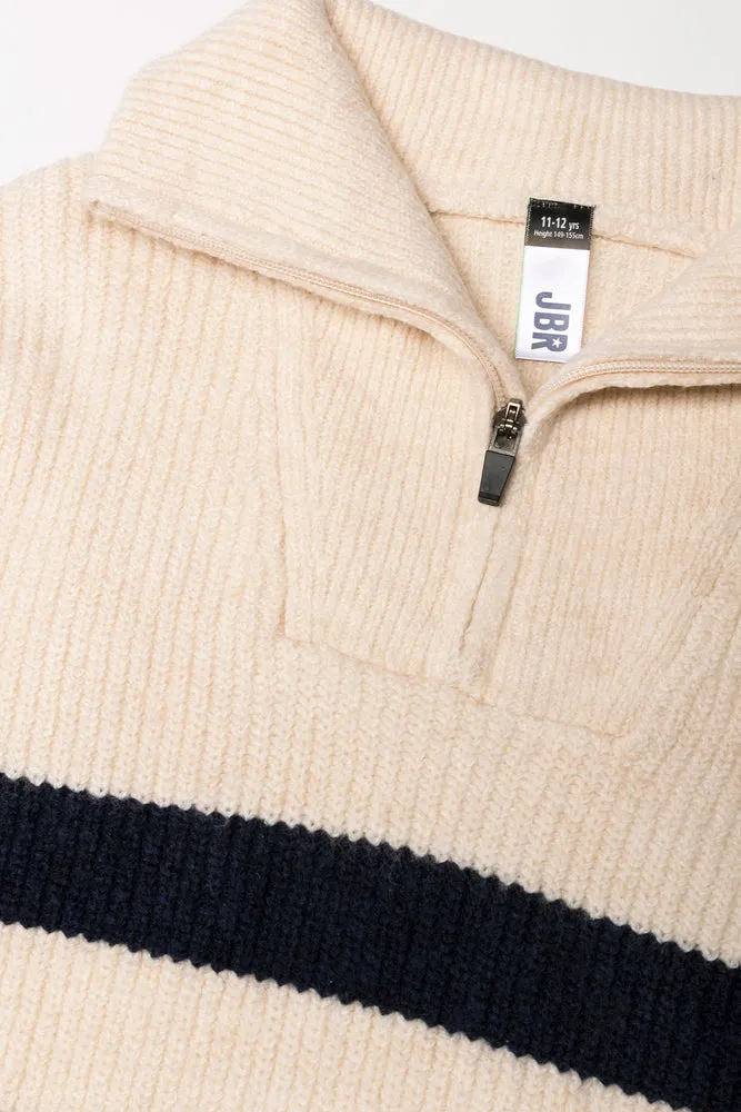 Stripe Funnel Neck Jersey Cream And Navy