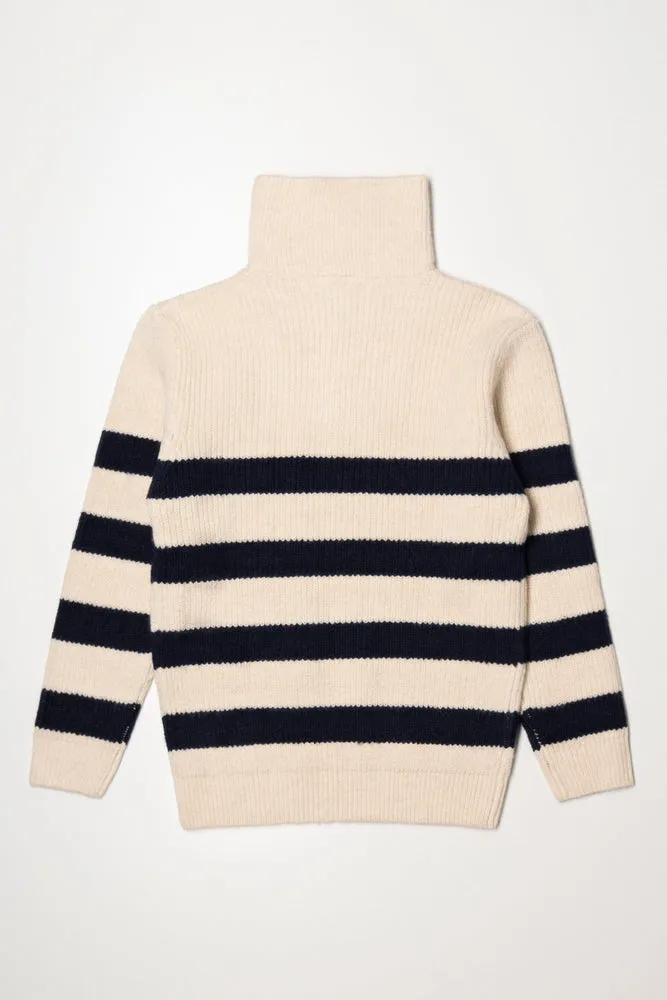 Stripe Funnel Neck Jersey Cream And Navy