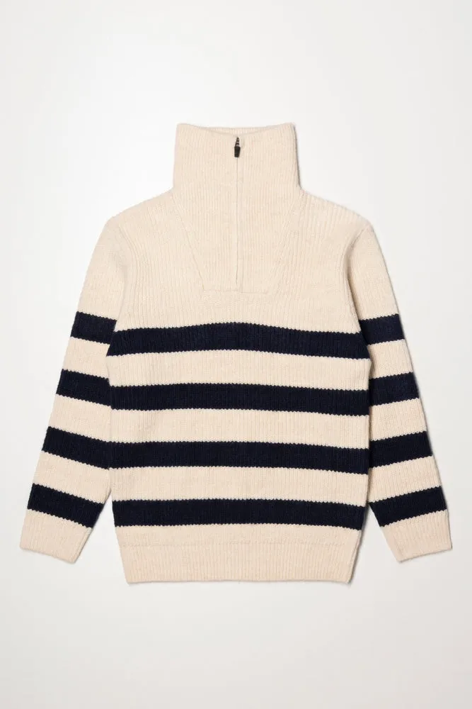 Stripe Funnel Neck Jersey Cream And Navy