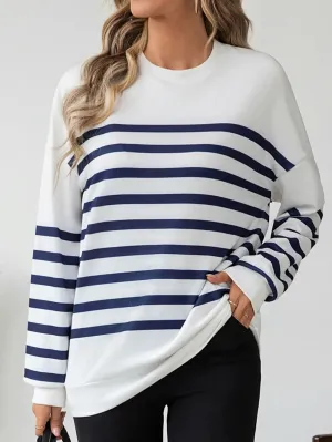 Striped Round Neck Long Sleeve T-Shirt for Casual Wear