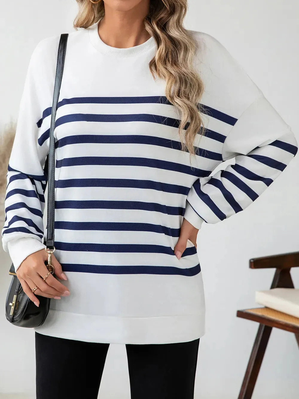 Striped Round Neck Long Sleeve T-Shirt for Casual Wear