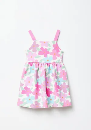 Structured Pink Floral Print dress - Cream
