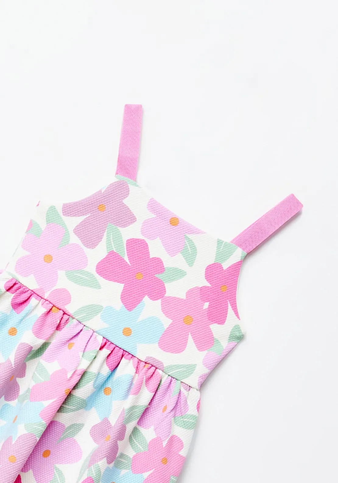 Structured Pink Floral Print dress - Cream