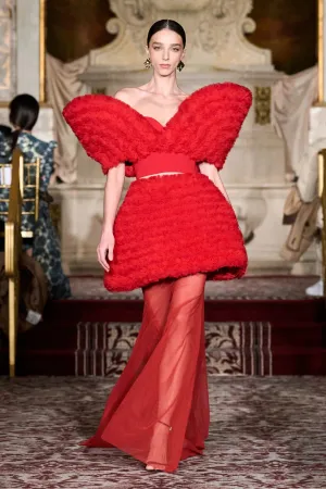 Structured Red Tulle Top with Red Tulle Skirt