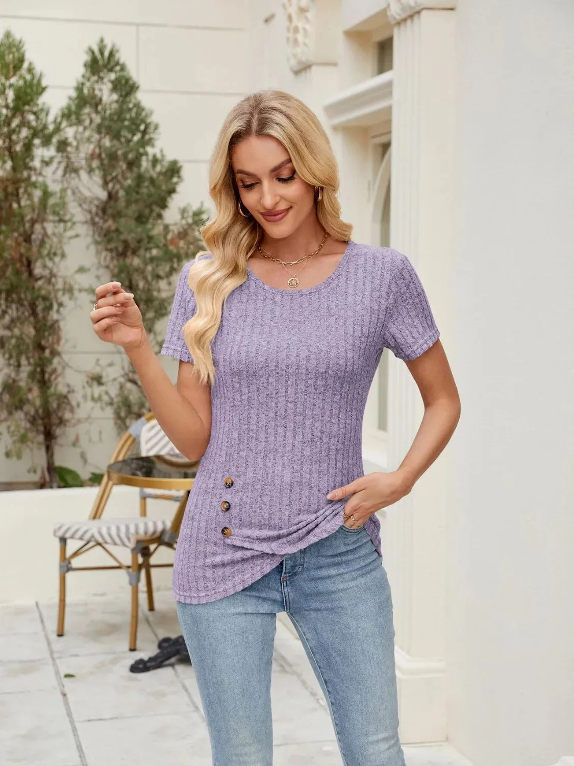 Stylish Round Neck Short Sleeve T-Shirt for Women