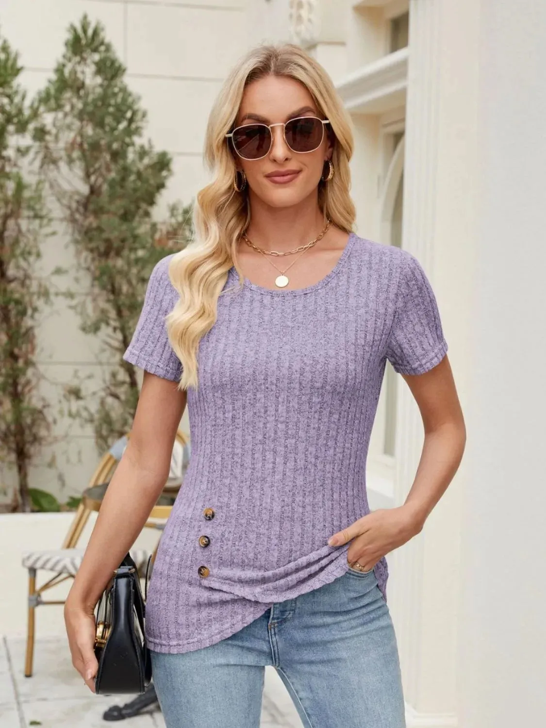 Stylish Round Neck Short Sleeve T-Shirt for Women