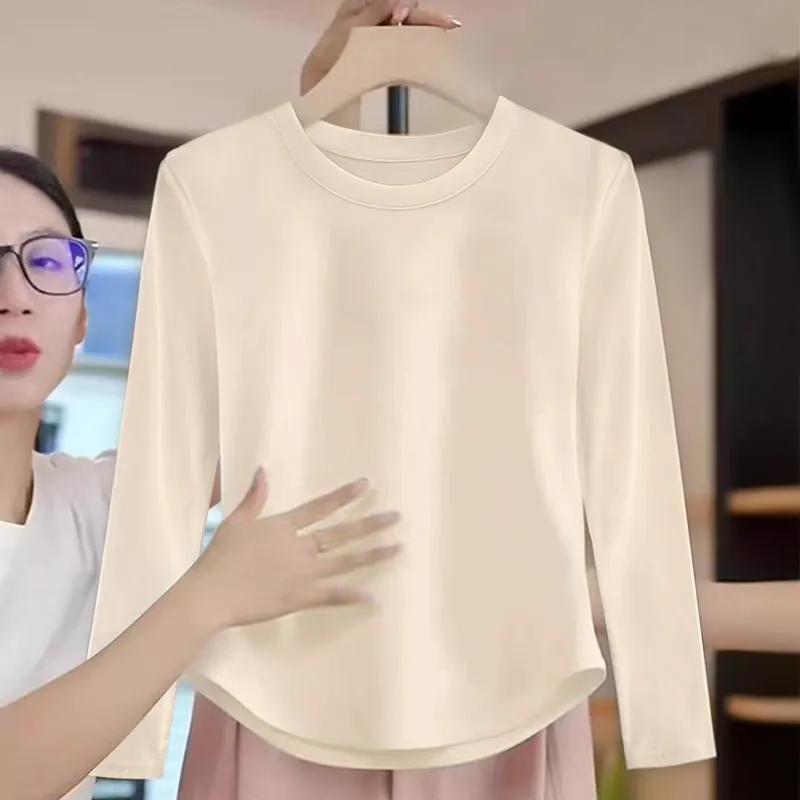 Stylish Xiaozhongde Velvet Long Sleeves T-shirt Female Fall and Winter Inner Wear Short Bottoming Shirt American Sexy Silm Tops