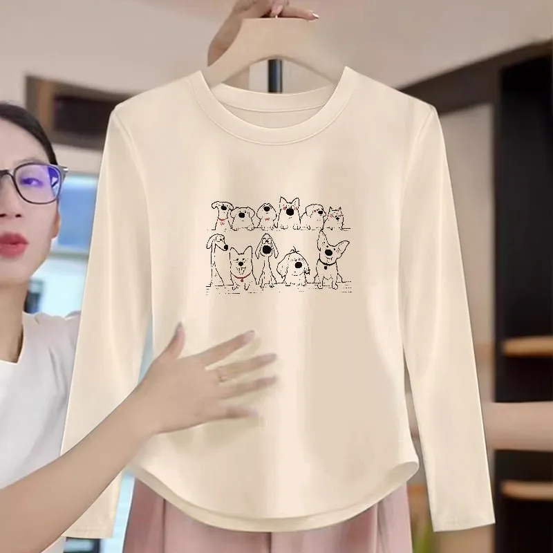 Stylish Xiaozhongde Velvet Long Sleeves T-shirt Female Fall and Winter Inner Wear Short Bottoming Shirt American Sexy Silm Tops