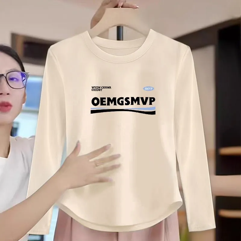 Stylish Xiaozhongde Velvet Long Sleeves T-shirt Female Fall and Winter Inner Wear Short Bottoming Shirt American Sexy Silm Tops