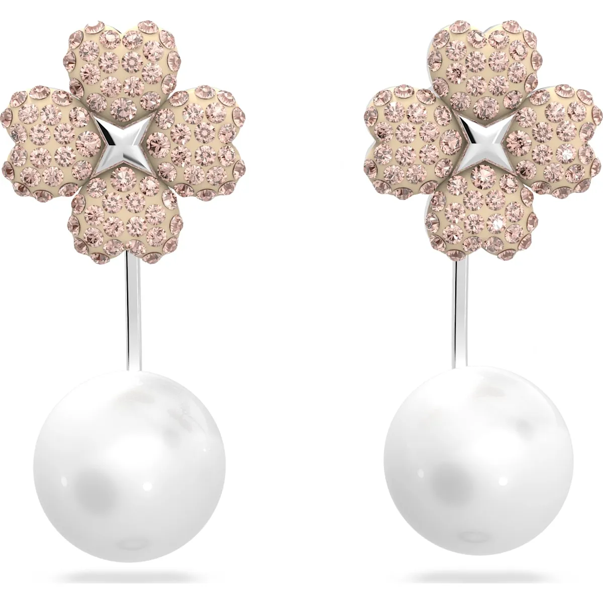 Swarovski Latisha Rhodium Plated Pink Flower Crystal Pearl Earring Jackets D