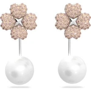 Swarovski Latisha Rhodium Plated Pink Flower Crystal Pearl Earring Jackets D