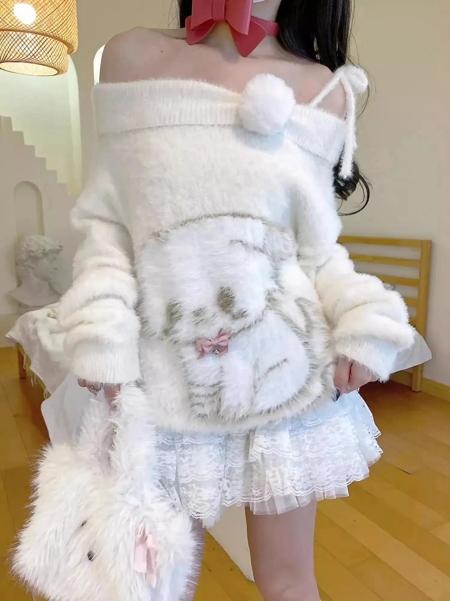 Sweet Fuzzy Kitten Slouchy Sweater