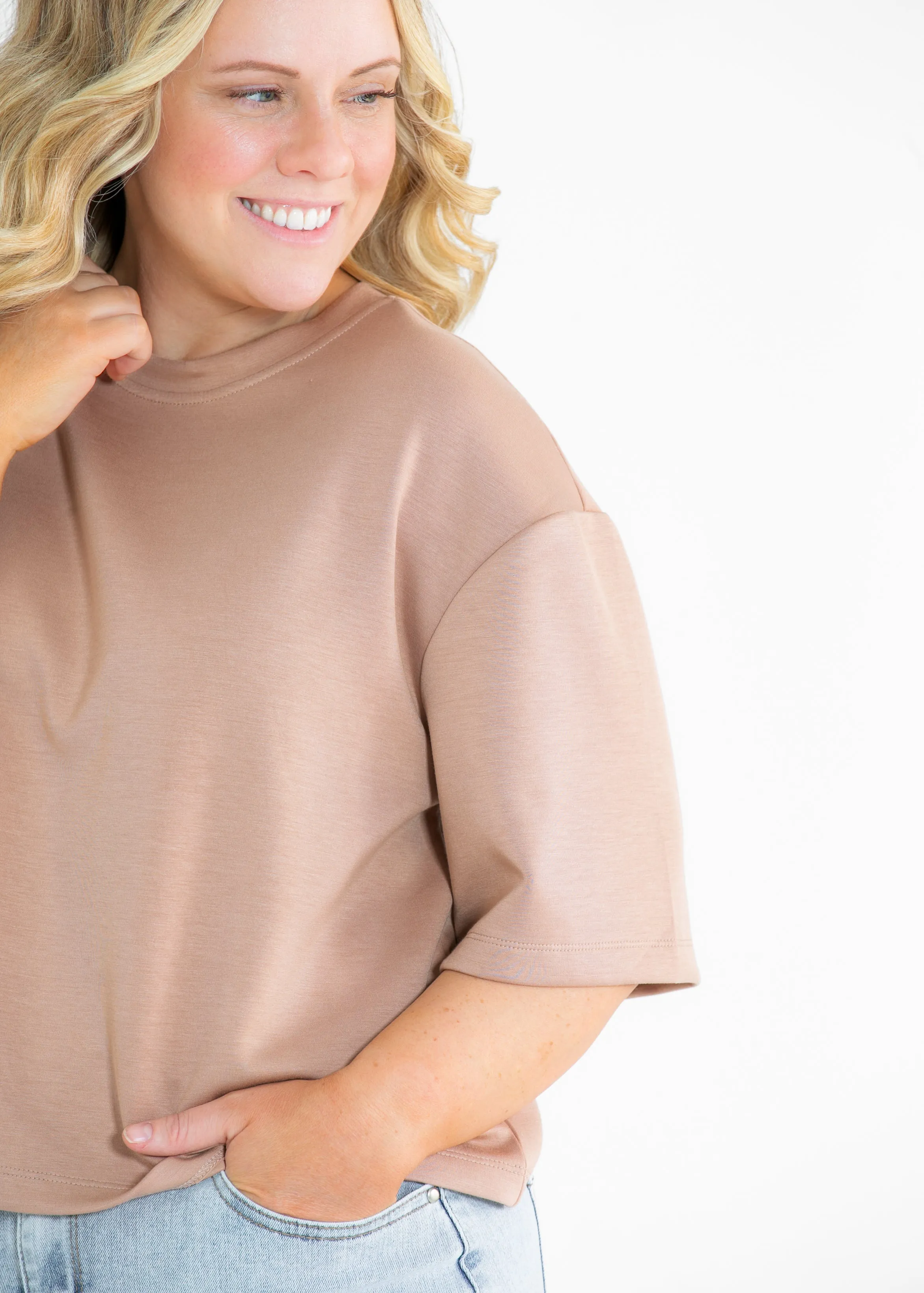 Taryn Drop Shoulder Soft Scuba Everyday Basic Tee
