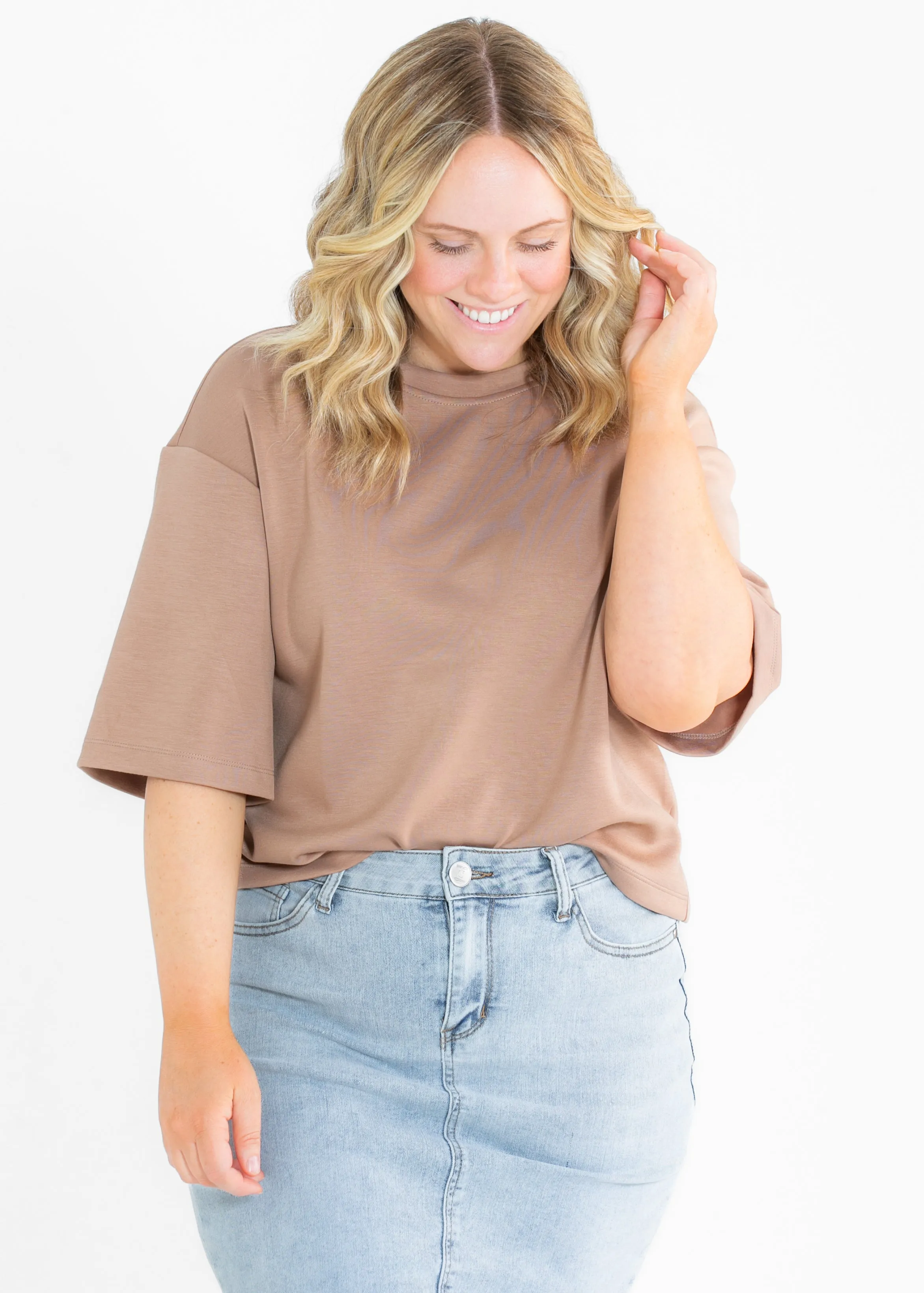 Taryn Drop Shoulder Soft Scuba Everyday Basic Tee