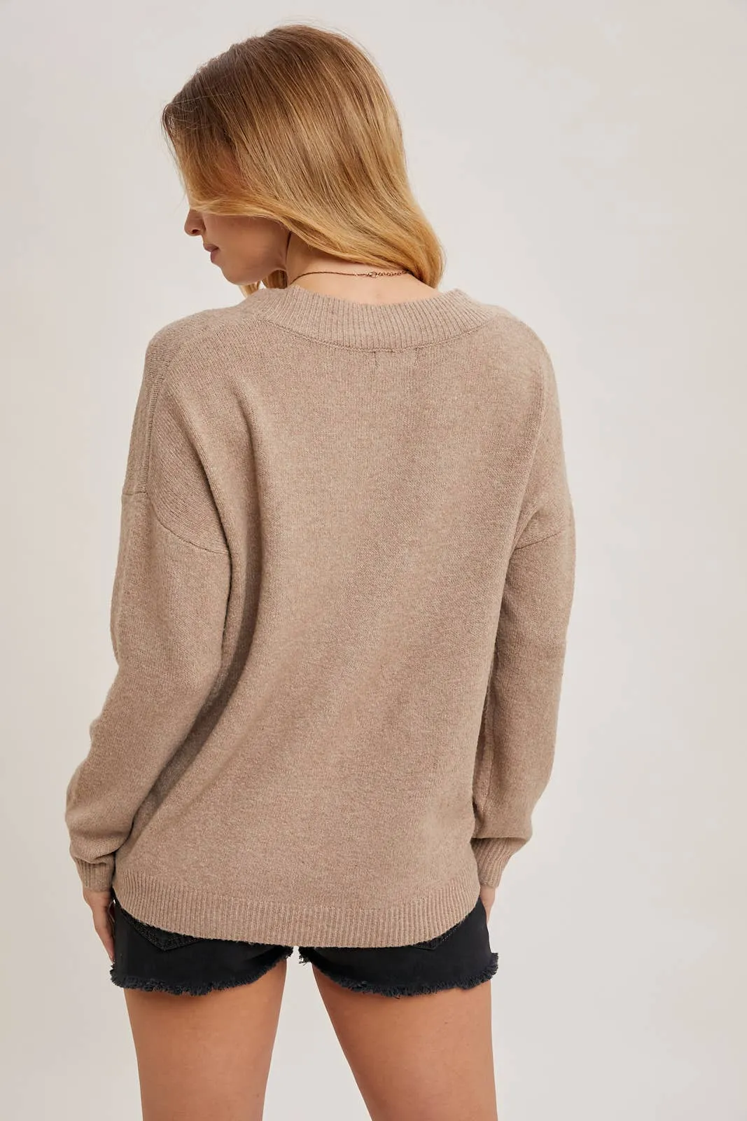 Taupe V-Neck Soft Knit Sweater