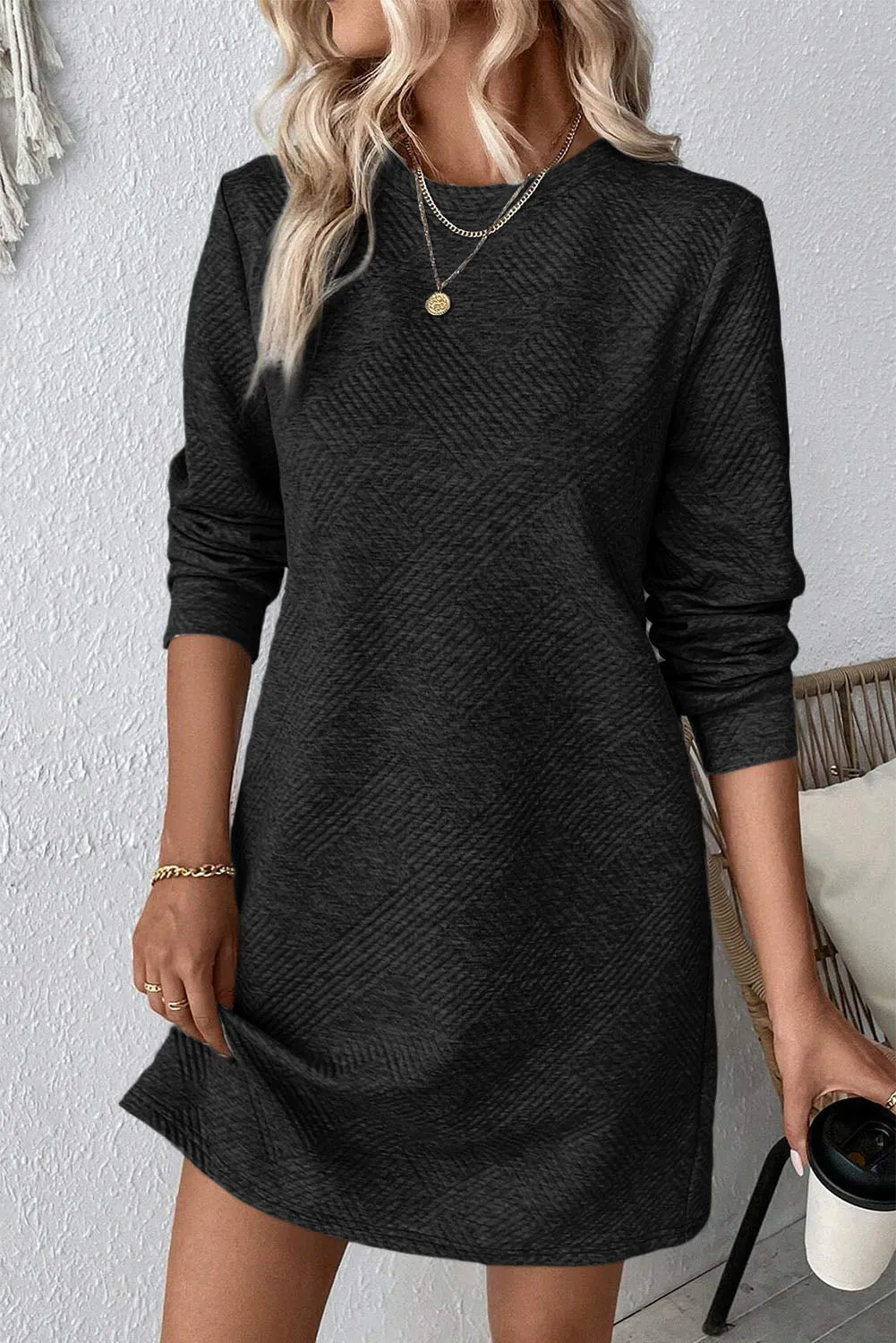 Textured Elegance: Short Shift Dress
