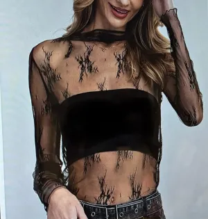 The Cheryl Floral Sheer Long  3/4 Sleeve Mesh Blouse