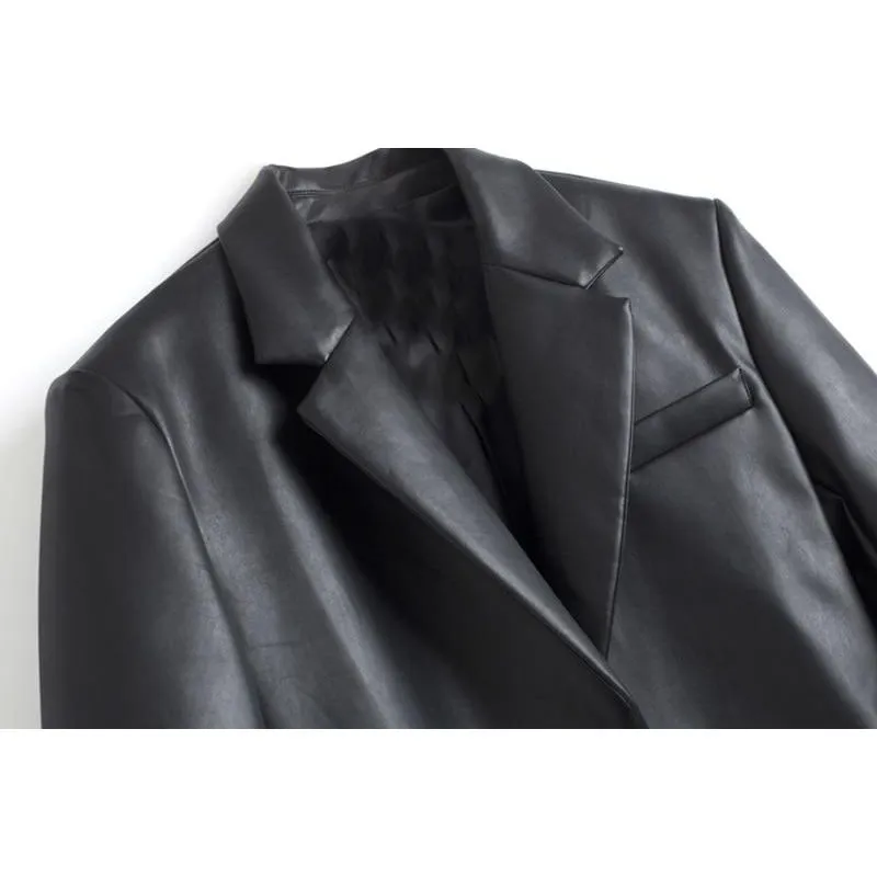 The Darla Faux Leather Long Sleeve Blazer