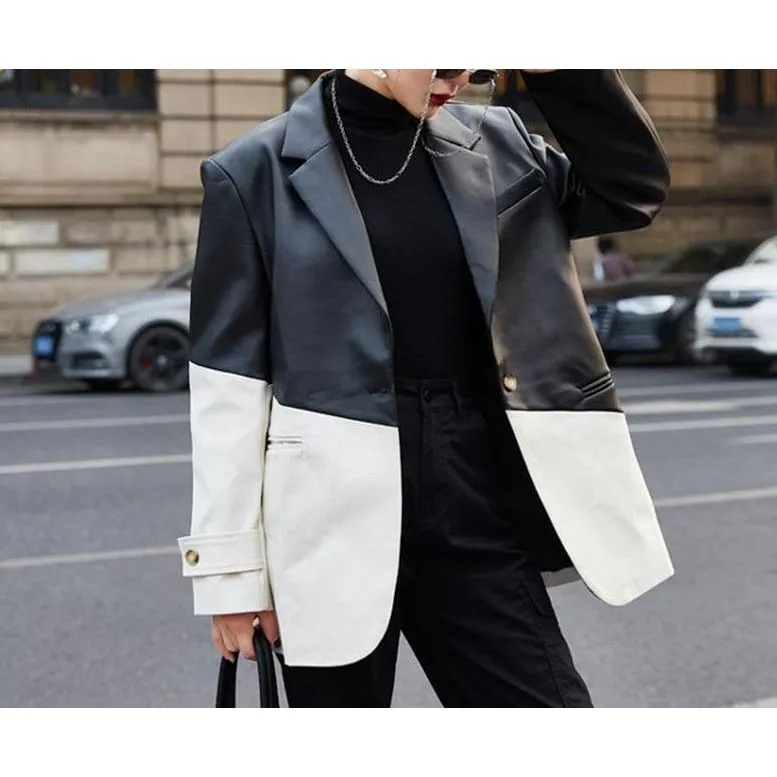 The Darla Faux Leather Long Sleeve Blazer