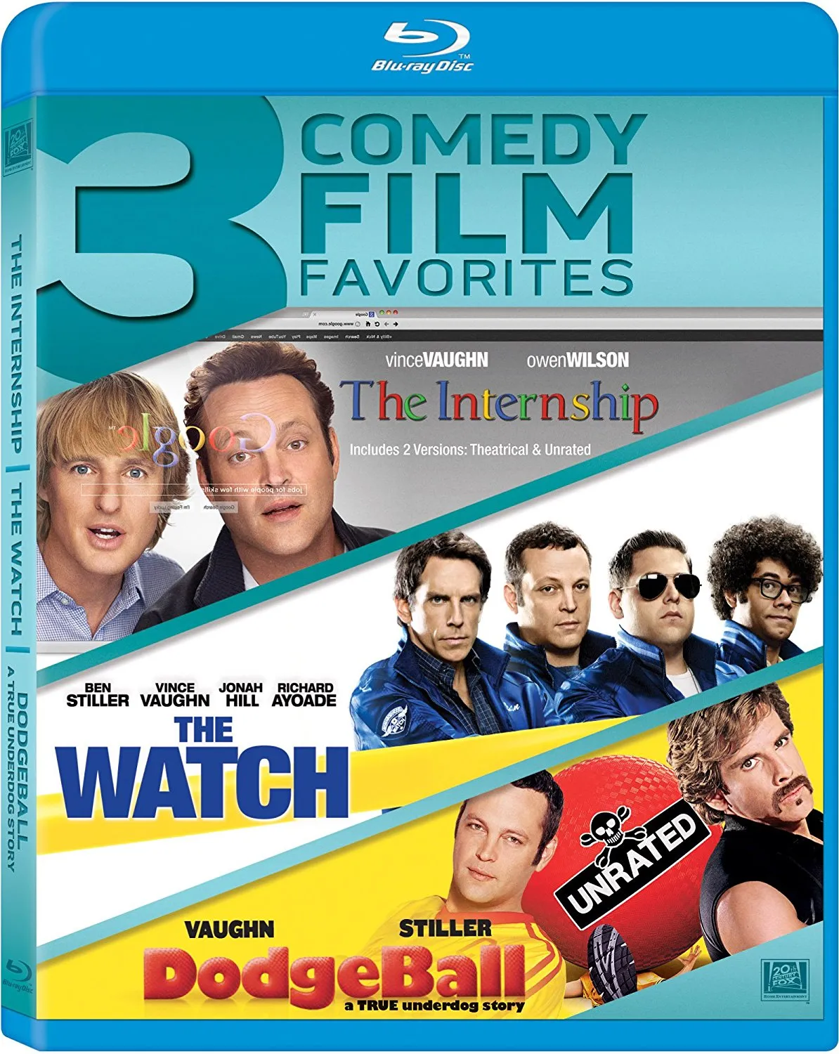 The Internship / The Watch / Dodgeball  - 3 Comedy Film Favorites Blu-Ray (Free Shipping)