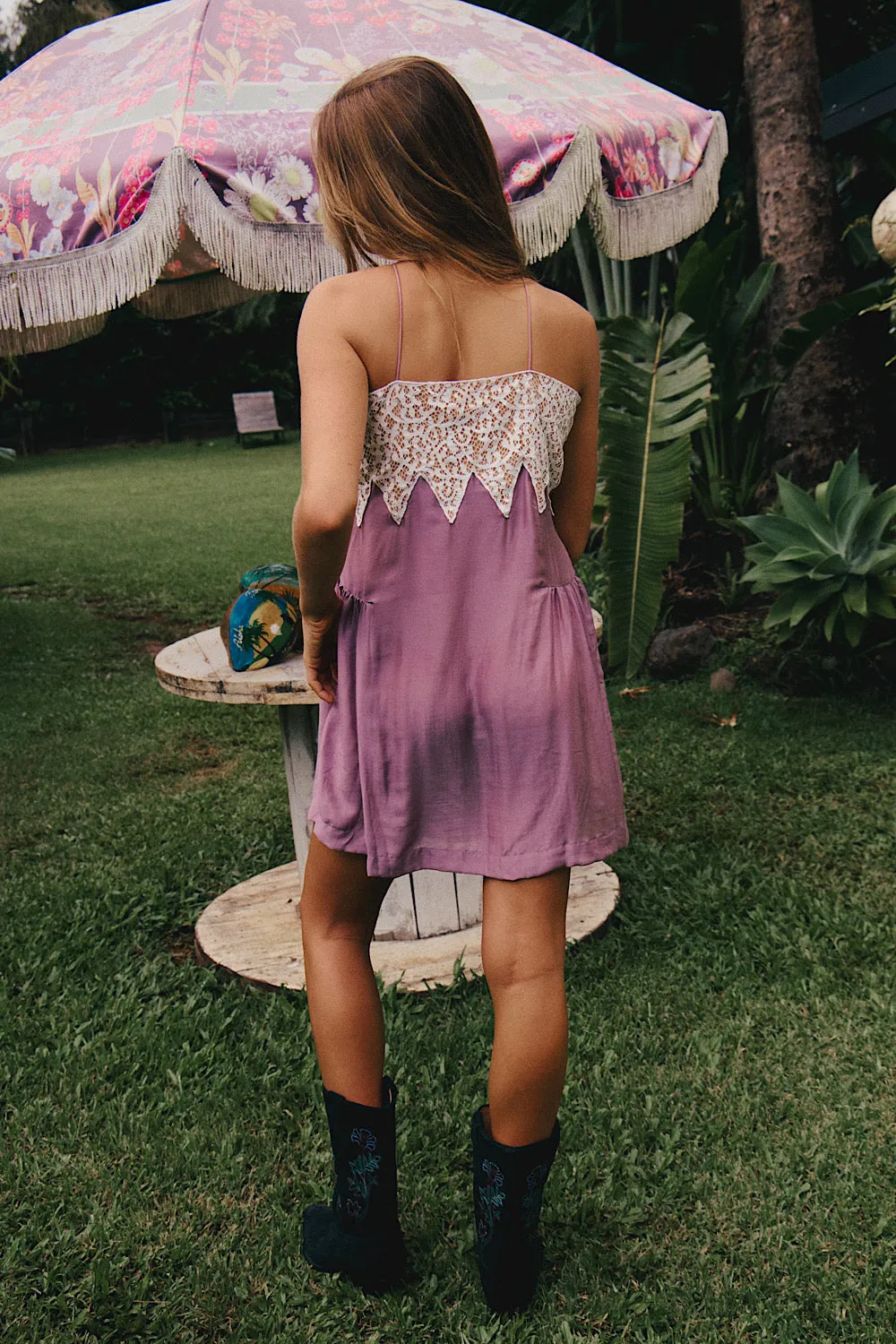 The Look Of Love Silk/Rayon Slip Mini Dress - Lilac