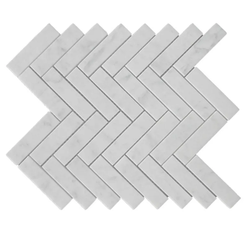 Tilefornia Italian Carrara White Marble Herringbone 1"X4" Mosaic Tile Polished/Honed