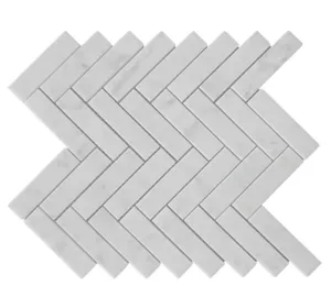 Tilefornia Italian Carrara White Marble Herringbone 1"X4" Mosaic Tile Polished/Honed