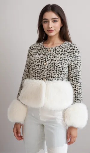 Tweed Jacket withFaux Fur Accents