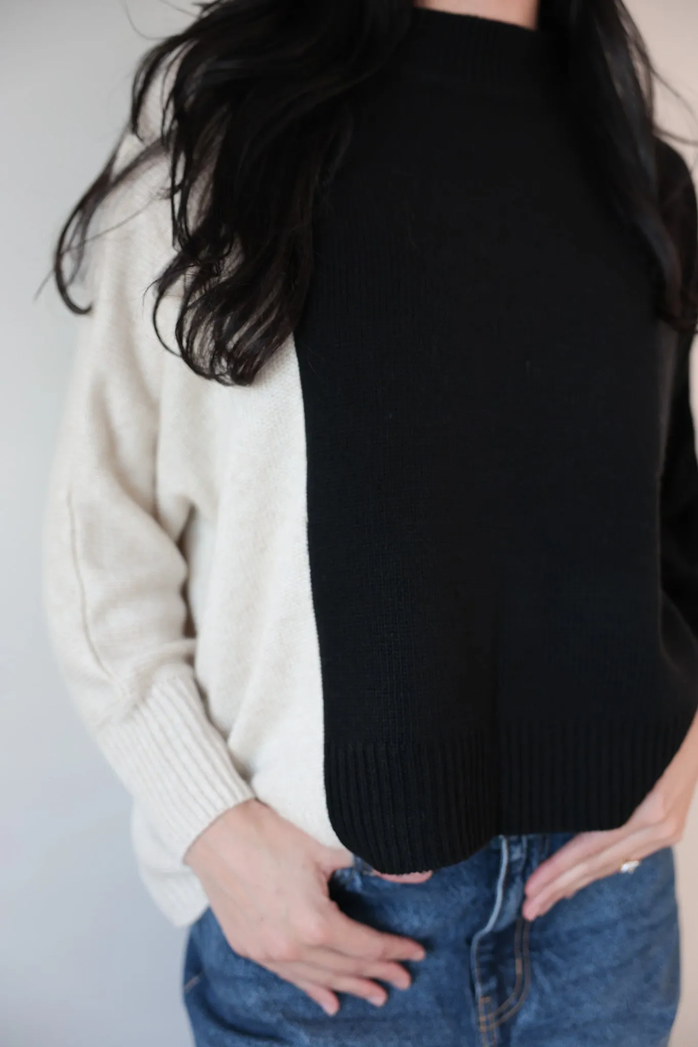 Two-Tone Contrast Sweater-Final Sale