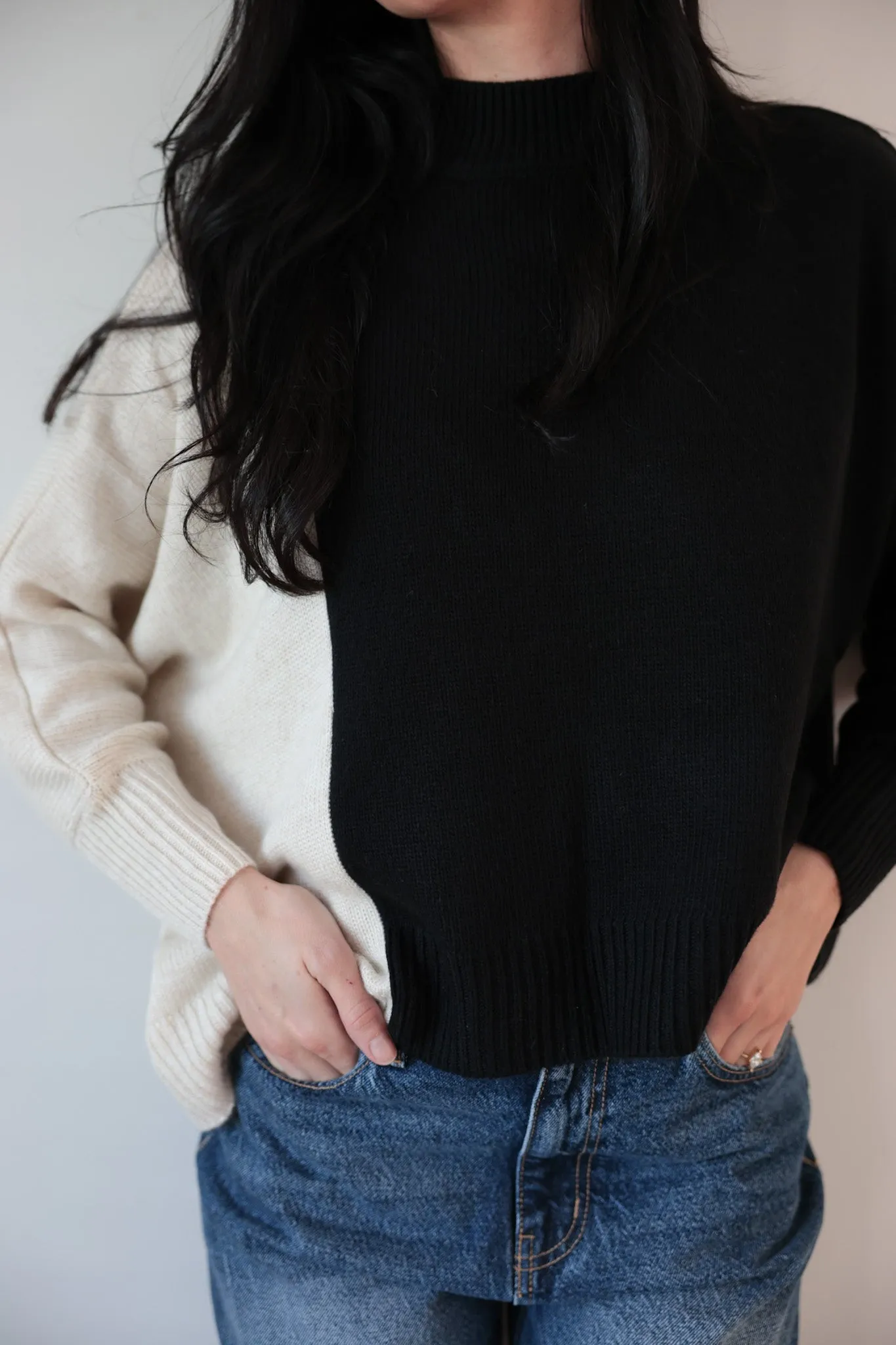 Two-Tone Contrast Sweater-Final Sale