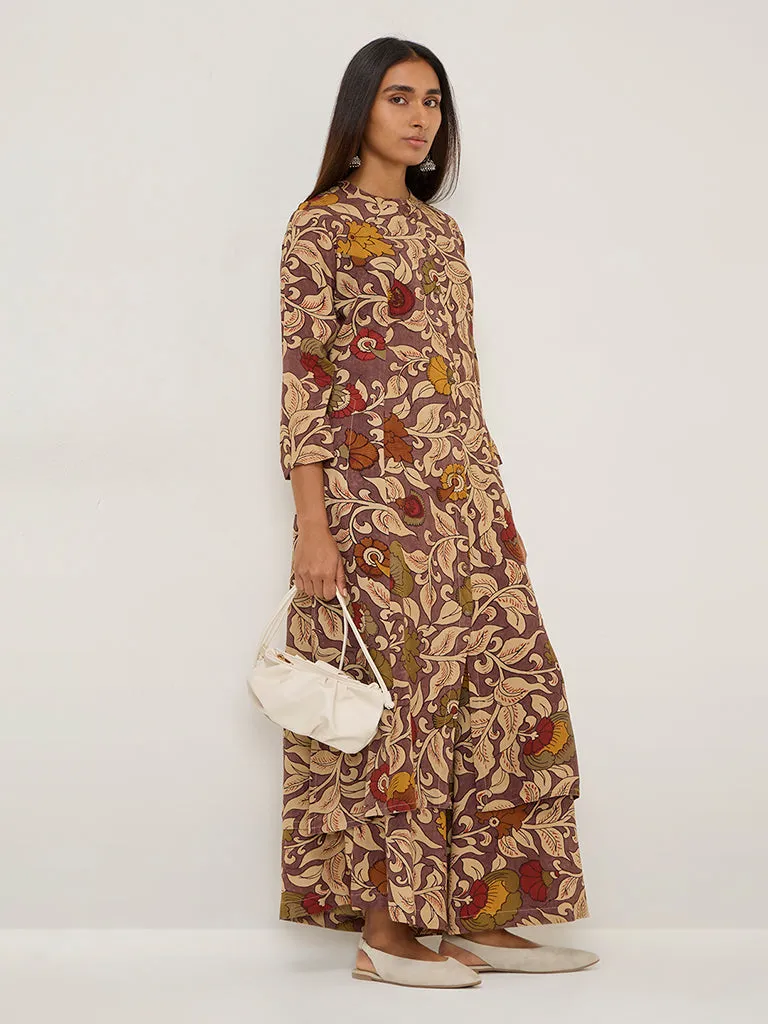 Utsa Purple Floral Print High-Rise Palazzos