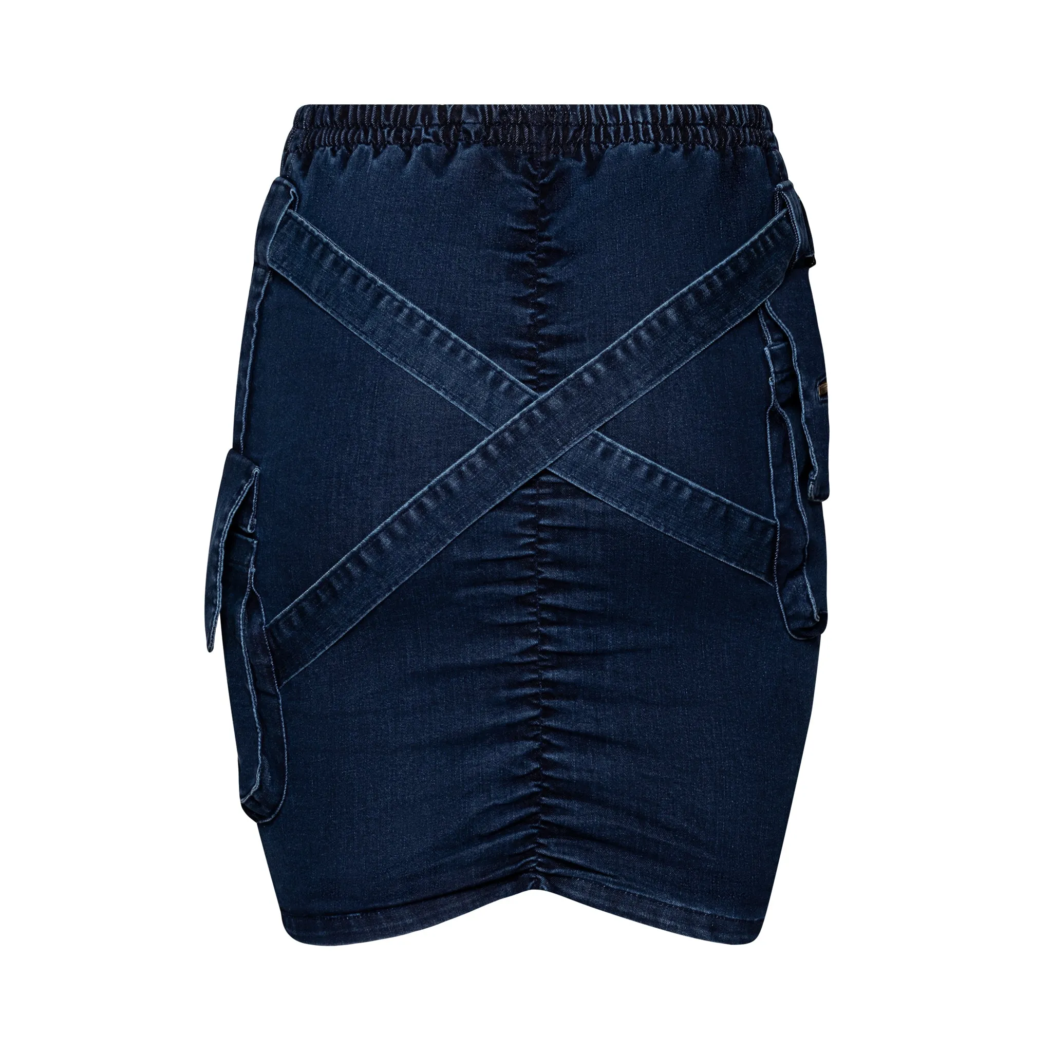 V Cut Denim Cargo Skirt Dark Blue